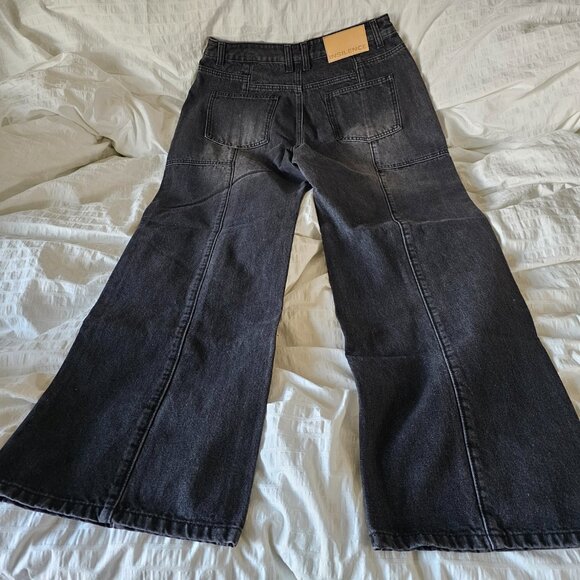 Insilence Women Daily Divided Low Waisted Wide Denim Jeans - 2024 - Black - Sz M - Picture 4 of 16